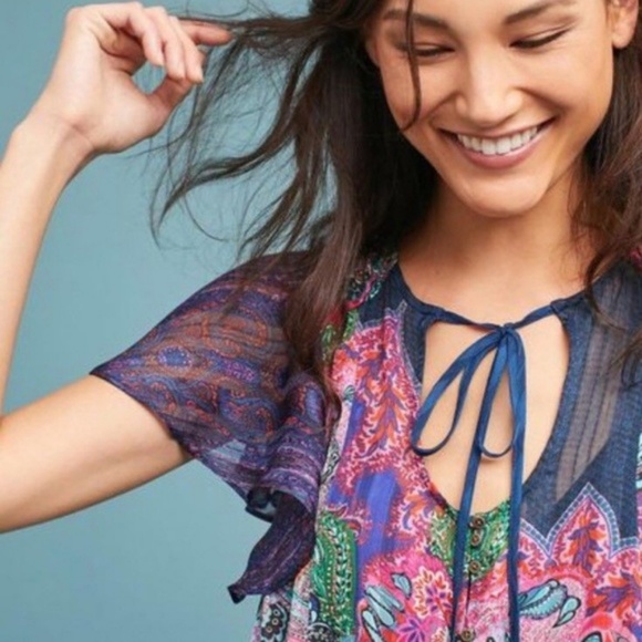 2pc Anthropologie Loren Flutter-Sleeve Swing Dress - Picture 2 of 7